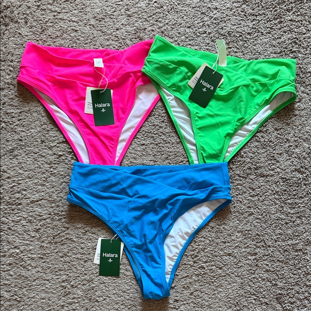 HALARA Vibrant Bikini Bottoms Trio Size L NWT